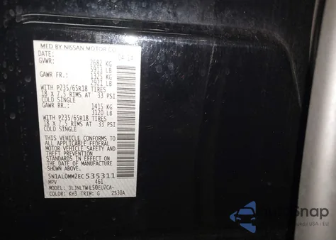 2014 Infiniti Qx60 z USA, uszkodzony, nr VIN 5N1AL0MM2EC535311